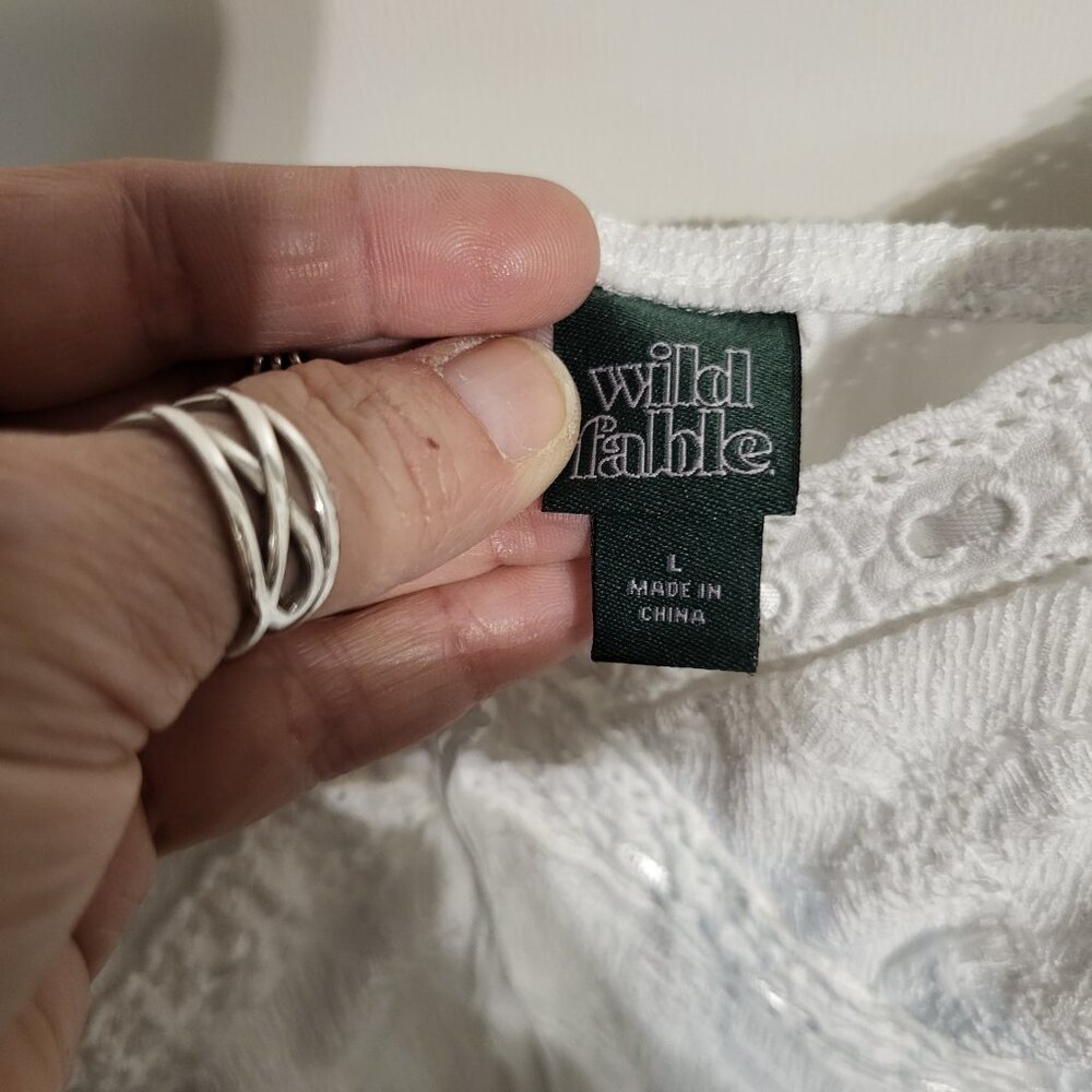 WILD FABLE White Ruffle Strap Lace MINI dress SZ L - Picture 4 of 5
